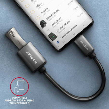 AXAGON RUCM-AFAC, káblová redukcia USB-C (M) → USB-A (F), 20cm, USB 3.2 Gen 1, 3A, ALU