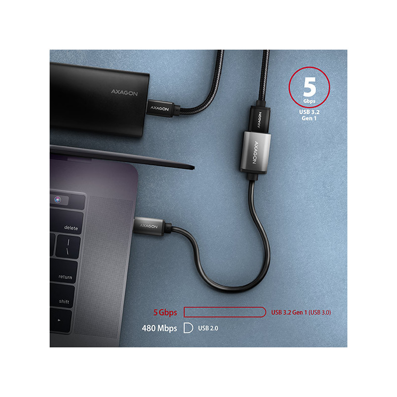 AXAGON RUCM-AFAC, káblová redukcia USB-C (M) → USB-A (F), 20cm, USB 3.2 Gen 1, 3A, ALU