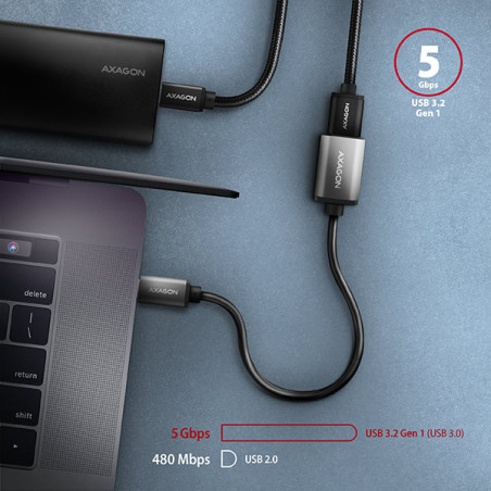 AXAGON RUCM-AFAC, káblová redukcia USB-C (M) → USB-A (F), 20cm, USB 3.2 Gen 1, 3A, ALU