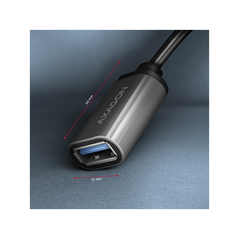 AXAGON RUCM-AFAC, káblová redukcia USB-C (M) → USB-A (F), 20cm, USB 3.2 Gen 1, 3A, ALU