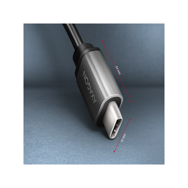 AXAGON RUCM-AFAC, káblová redukcia USB-C (M) → USB-A (F), 20cm, USB 3.2 Gen 1, 3A, ALU