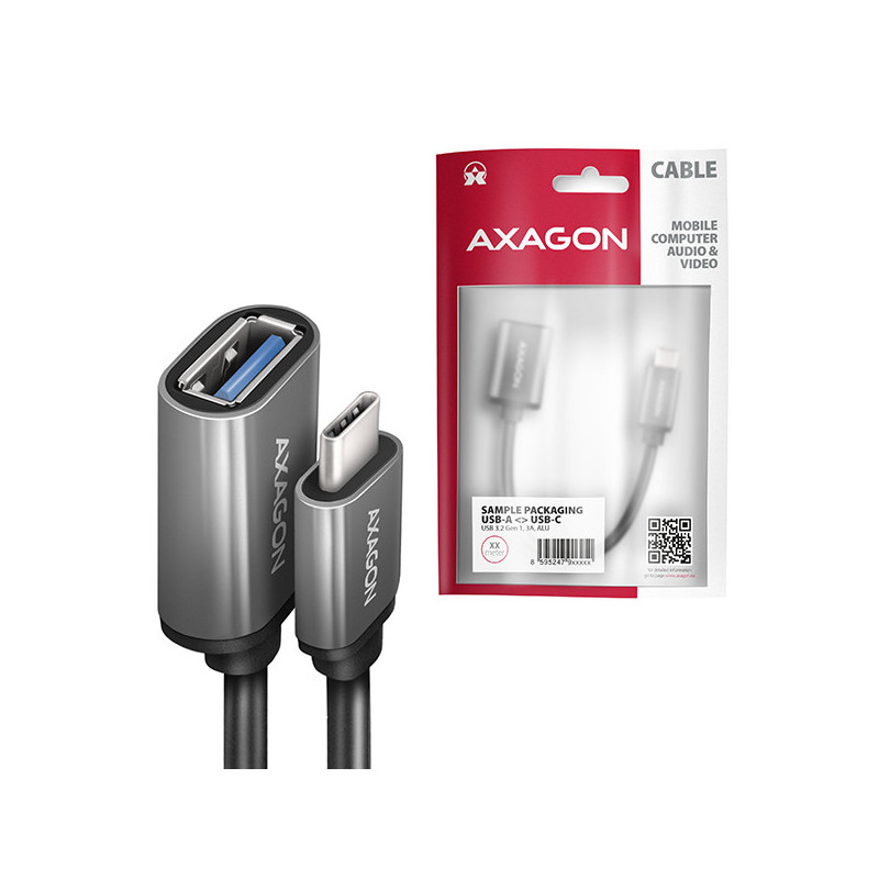 AXAGON RUCM-AFAC, káblová redukcia USB-C (M) → USB-A (F), 20cm, USB 3.2 Gen 1, 3A, ALU