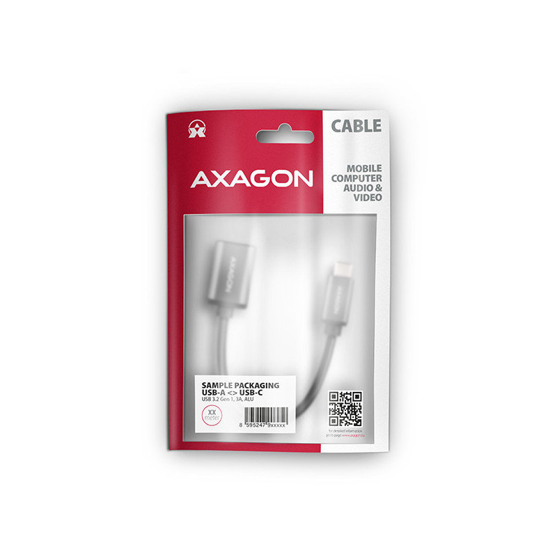 AXAGON RUCM-AFAC, káblová redukcia USB-C (M) → USB-A (F), 20cm, USB 3.2 Gen 1, 3A, ALU