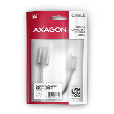 AXAGON RUCM-AFAC, káblová redukcia USB-C (M) → USB-A (F), 20cm, USB 3.2 Gen 1, 3A, ALU