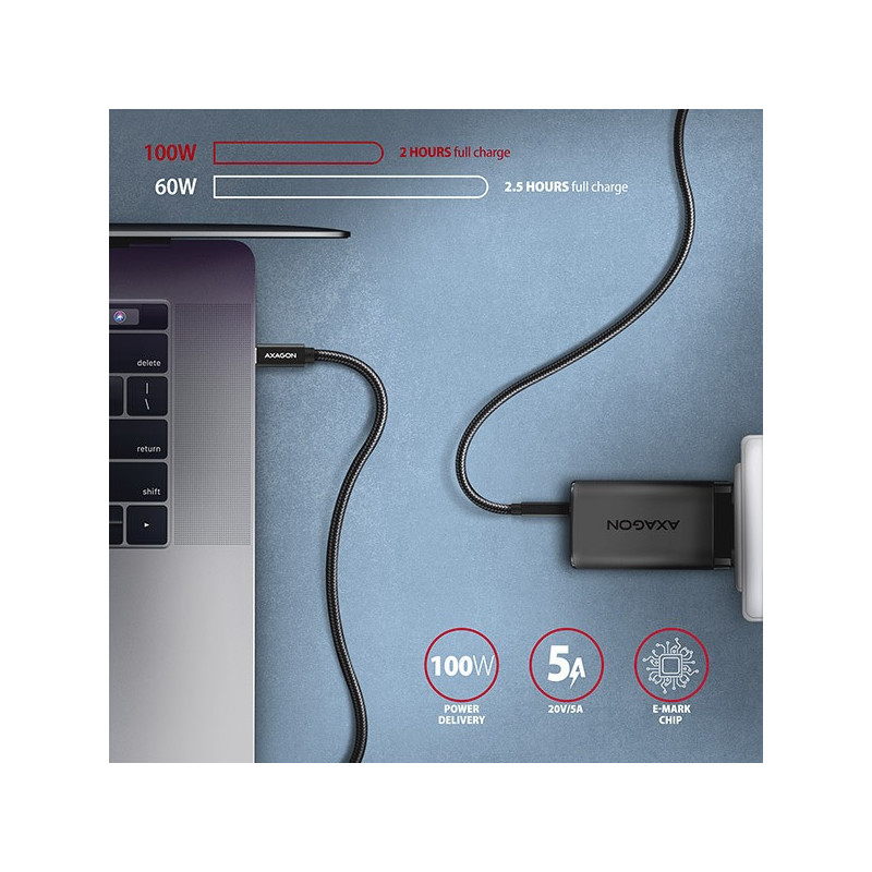 AXAGON BUCM32-CM10AB, SPEED+ kábel USB-C → USB-C, 1m, USB 20Gbps, PD 100W 5A, 4K HD, ALU, oplet