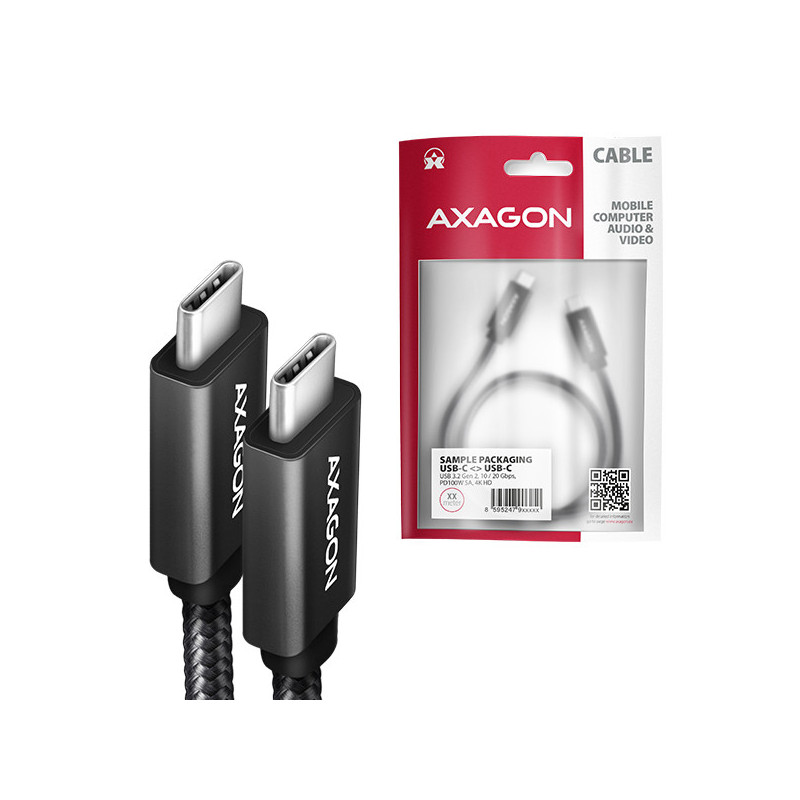 AXAGON BUCM32-CM10AB, SPEED+ kábel USB-C → USB-C, 1m, USB 20Gbps, PD 100W 5A, 4K HD, ALU, oplet