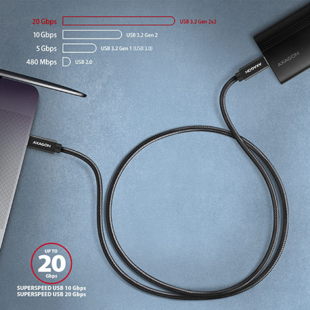 AXAGON BUCM32-CM20AB, SPEED+ kábel USB-C → USB-C, 2m, USB 20Gbps, PD 100W 5A, 4K HD, ALU, oplet