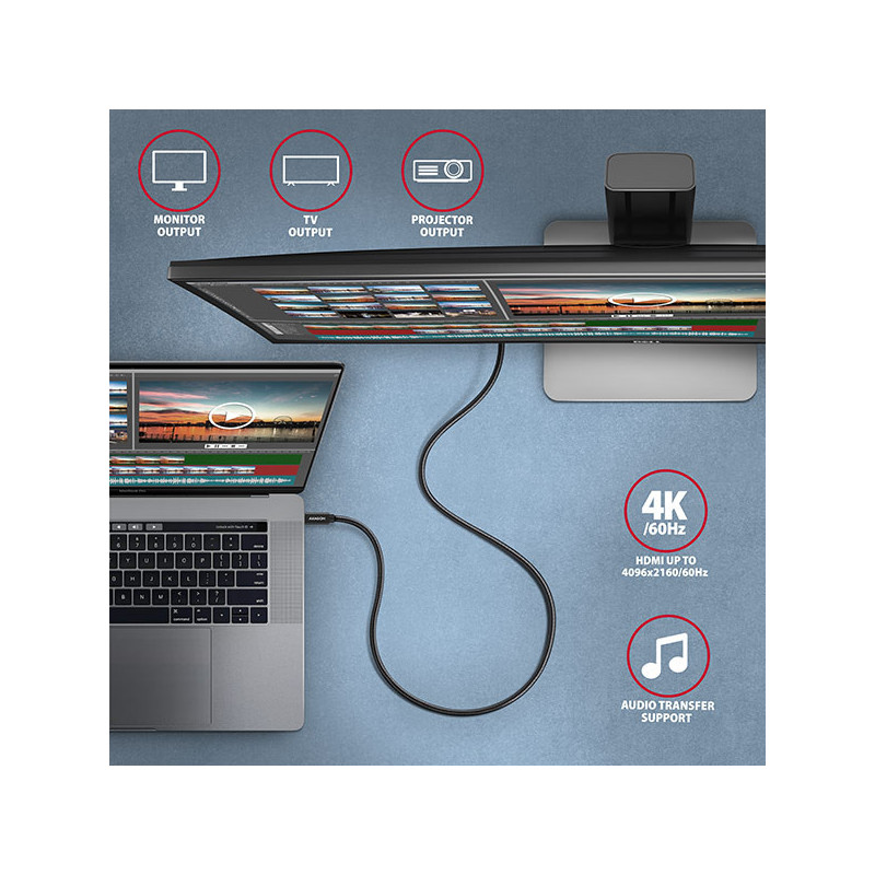 AXAGON BUCM32-CM20AB, SPEED+ kábel USB-C → USB-C, 2m, USB 20Gbps, PD 100W 5A, 4K HD, ALU, oplet