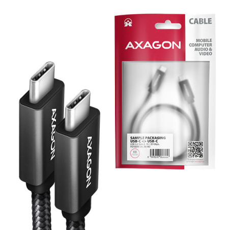 AXAGON BUCM32-CM20AB, SPEED+ kábel USB-C → USB-C, 2m, USB 20Gbps, PD 100W 5A, 4K HD, ALU, oplet