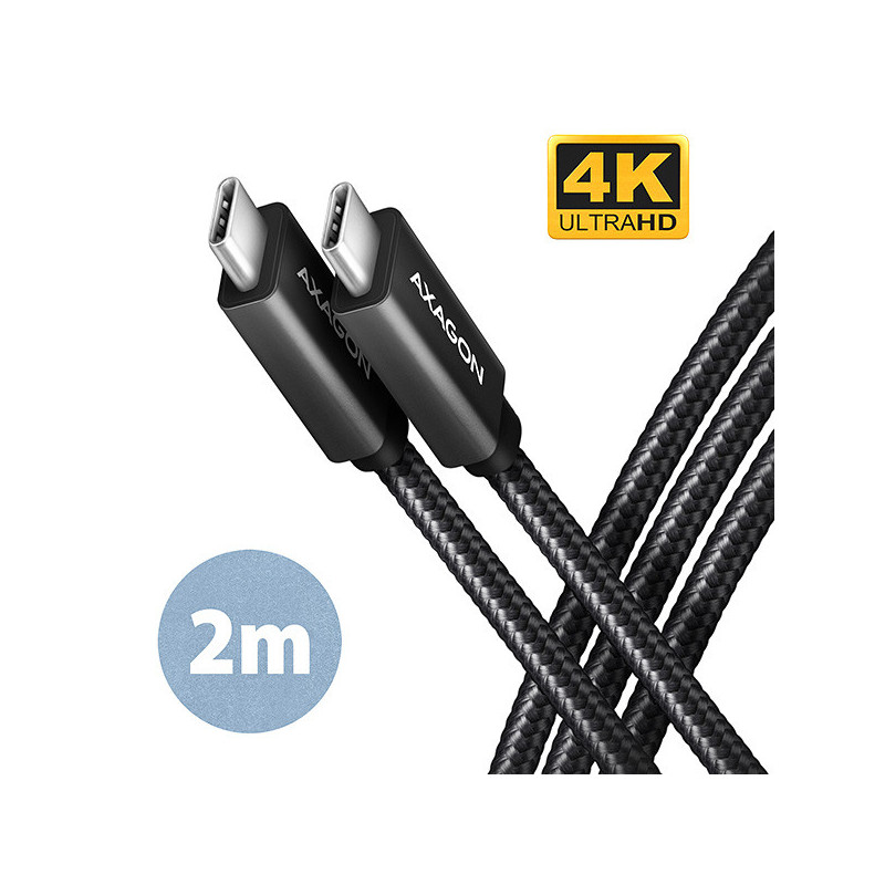 AXAGON BUCM32-CM20AB, SPEED+ kábel USB-C → USB-C, 2m, USB 20Gbps, PD 100W 5A, 4K HD, ALU, oplet