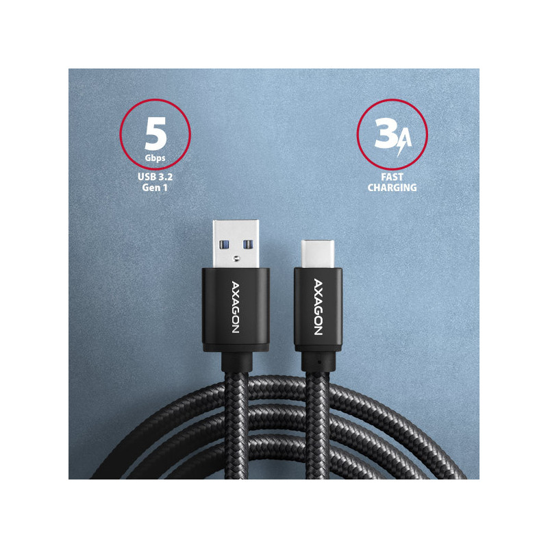 AXAGON BUCM3-AM10AB, SPEED kábel USB-C → USB-A, 1m, USB 3.2 Gen 1, 3A, ALU, oplet, čierny