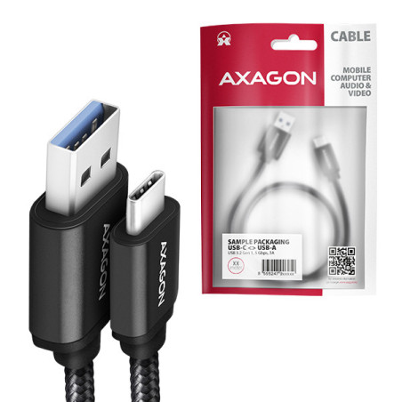 AXAGON BUCM3-AM10AB, SPEED kábel USB-C → USB-A, 1m, USB 3.2 Gen 1, 3A, ALU, oplet, čierny