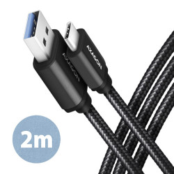 AXAGON BUCM3-AM20AB, SPEED kábel USB-C → USB-A, 2m, USB 3.2 Gen 1, 3A, ALU, oplet, čierny