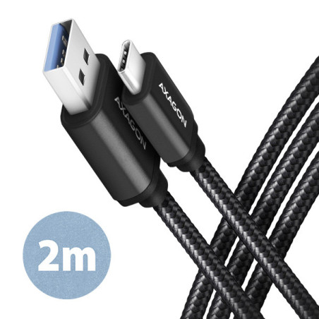 AXAGON BUCM3-AM20AB, SPEED kábel USB-C → USB-A, 2m, USB 3.2 Gen 1, 3A, ALU, oplet, čierny