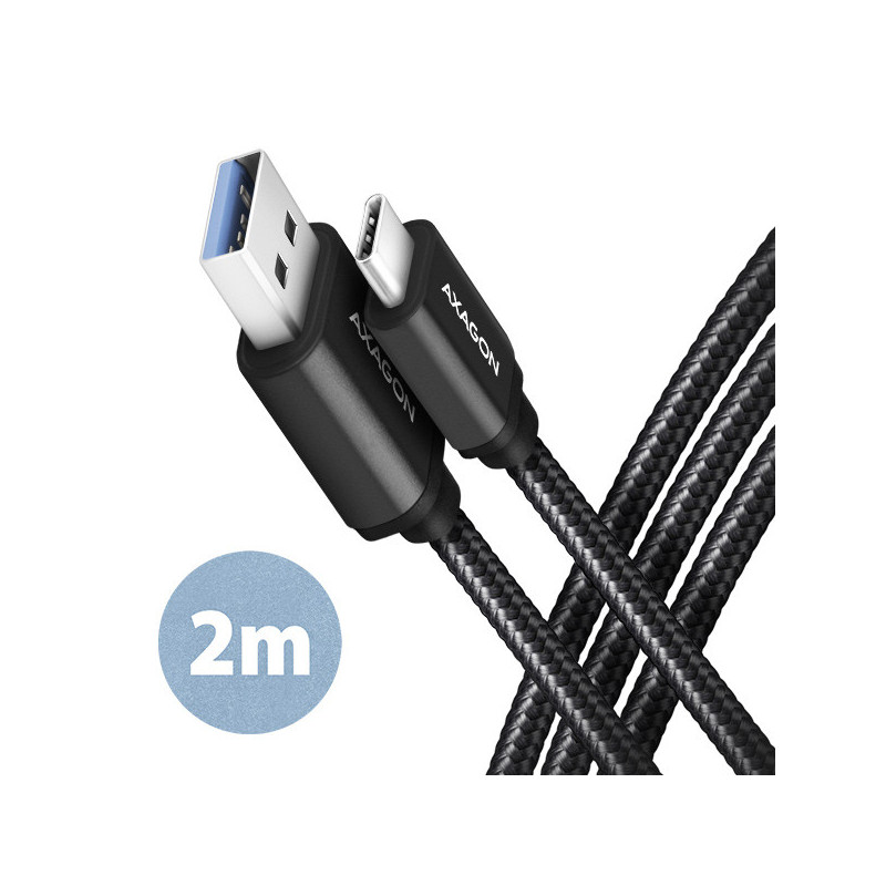 AXAGON BUCM3-AM20AB, SPEED kábel USB-C → USB-A, 2m, USB 3.2 Gen 1, 3A, ALU, oplet, čierny