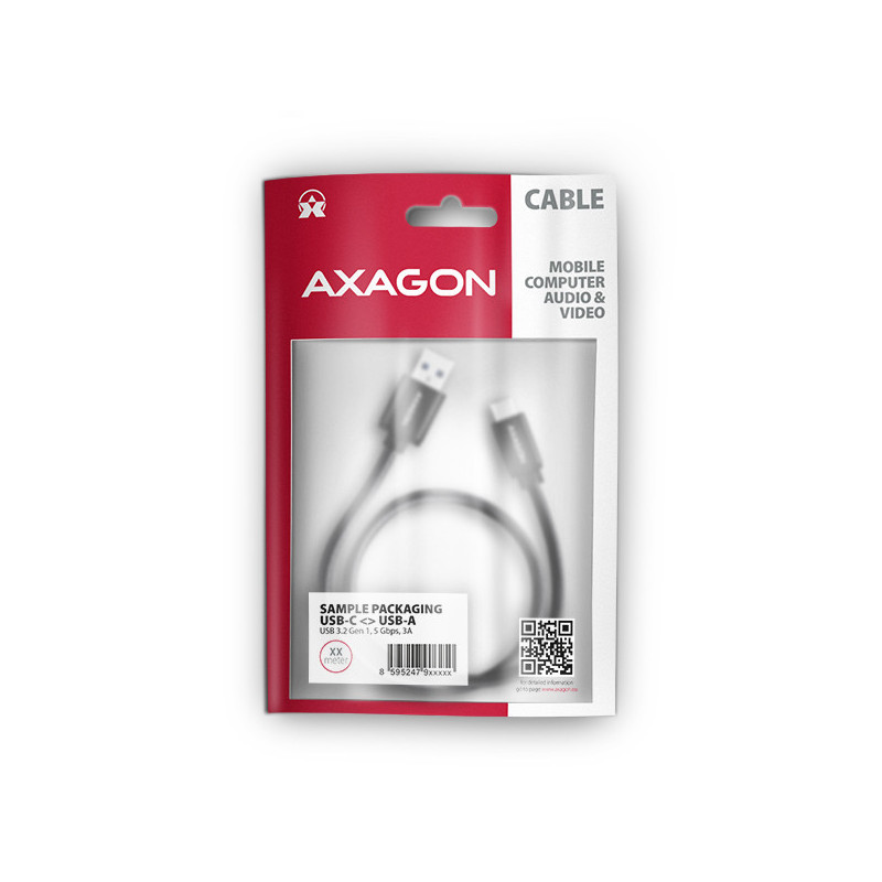 AXAGON BUCM3-AM20AB, SPEED kábel USB-C → USB-A, 2m, USB 3.2 Gen 1, 3A, ALU, oplet, čierny