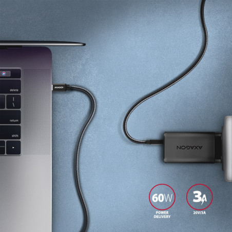 AXAGON BUCM3-CM10AB, SPEED kábel USB-C → USB-C, 1m, USB 3.2 Gen 1, PD 60W 3A, ALU, oplet, čierny