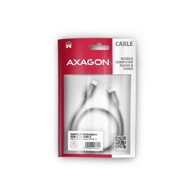 AXAGON BUCM3-CM10AB, SPEED kábel USB-C → USB-C, 1m, USB 3.2 Gen 1, PD 60W 3A, ALU, oplet, čierny