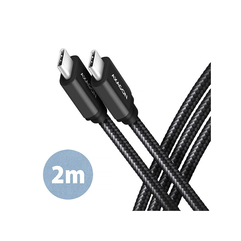 AXAGON BUCM3-CM20AB, SPEED kábel USB-C → USB-C, 2m, USB 3.2 Gen 1, PD 60W 3A, ALU, oplet, čierny