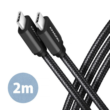 AXAGON BUCM3-CM20AB, SPEED kábel USB-C → USB-C, 2m, USB 3.2 Gen 1, PD 60W 3A, ALU, oplet, čierny