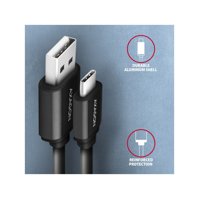 AXAGON BUCM-AM10TB, TWISTER kábel USB-C → USB-A, 0.6m, USB 2.0, 3A, ALU, tpe, čierny