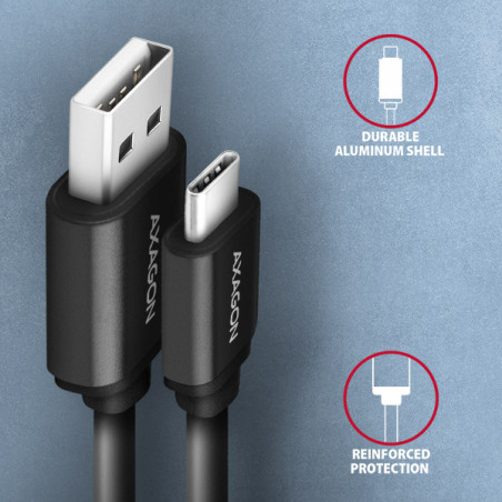 AXAGON BUCM-AM10TB, TWISTER kábel USB-C → USB-A, 0.6m, USB 2.0, 3A, ALU, tpe, čierny