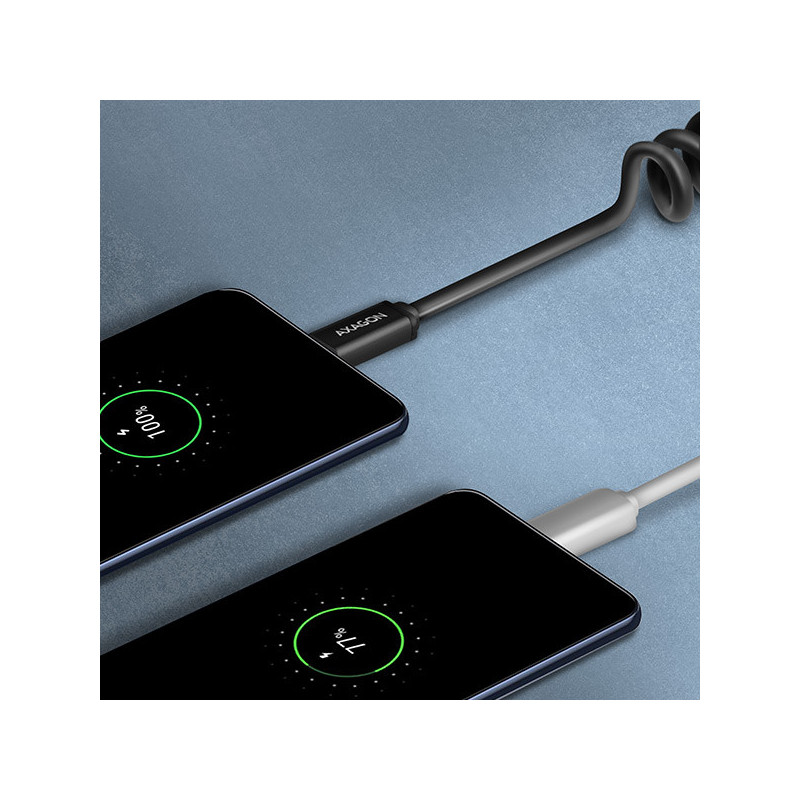 AXAGON BUCM-AM10TB, TWISTER kábel USB-C → USB-A, 0.6m, USB 2.0, 3A, ALU, tpe, čierny
