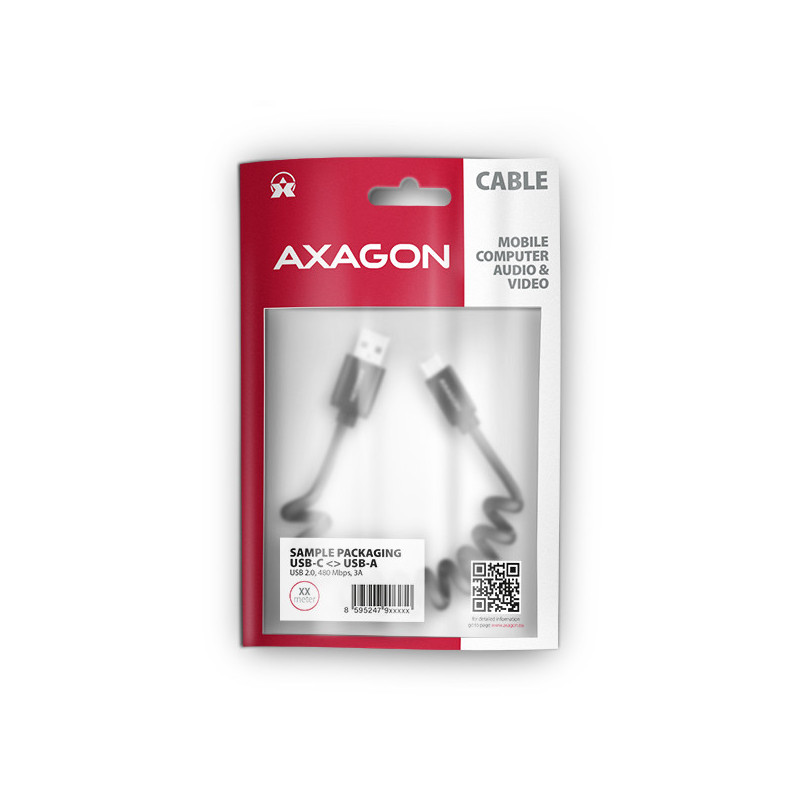 AXAGON BUCM-AM10TB, TWISTER kábel USB-C → USB-A, 0.6m, USB 2.0, 3A, ALU, tpe, čierny