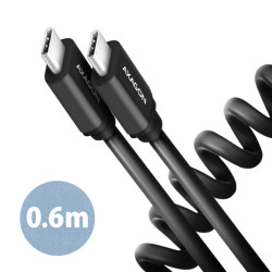 AXAGON BUCM-CM10TB, TWISTER kábel USB-C → USB-C, 0.6m, USB 2.0, PD 60W 3A, ALU, tpe, čierny