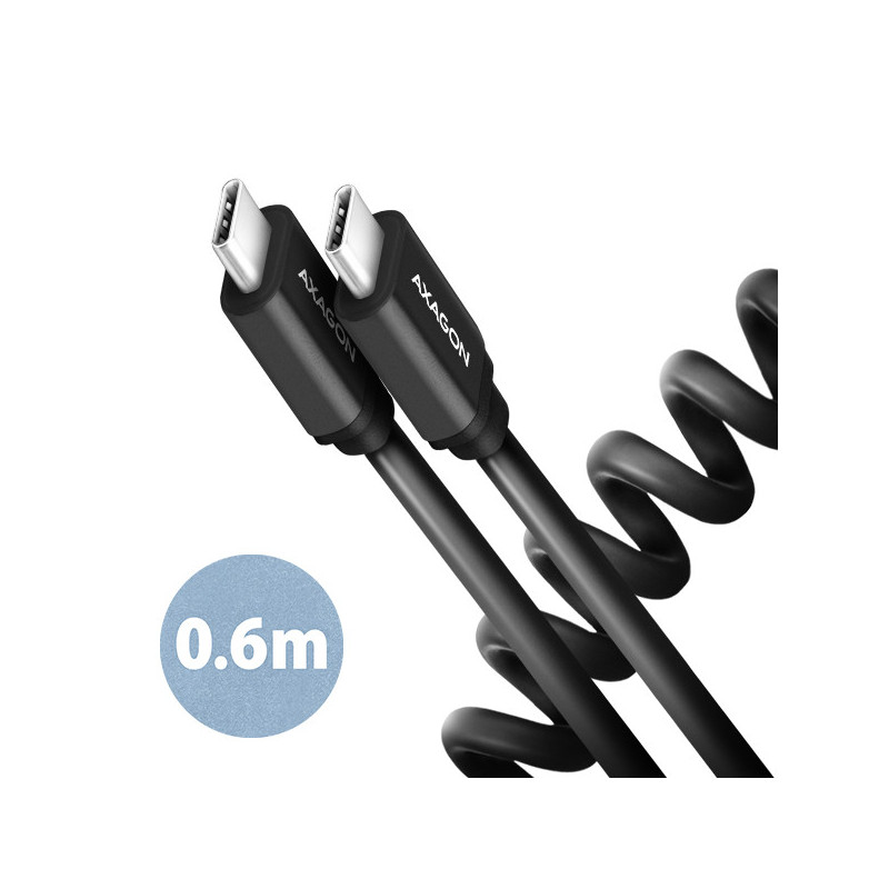 AXAGON BUCM-CM10TB, TWISTER kábel USB-C → USB-C, 0.6m, USB 2.0, PD 60W 3A, ALU, tpe, čierny