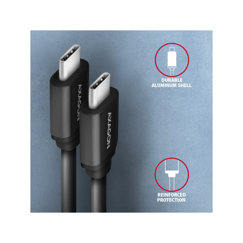 AXAGON BUCM-CM10TB, TWISTER kábel USB-C → USB-C, 0.6m, USB 2.0, PD 60W 3A, ALU, tpe, čierny