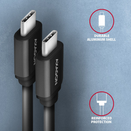 AXAGON BUCM-CM10TB, TWISTER kábel USB-C → USB-C, 0.6m, USB 2.0, PD 60W 3A, ALU, tpe, čierny