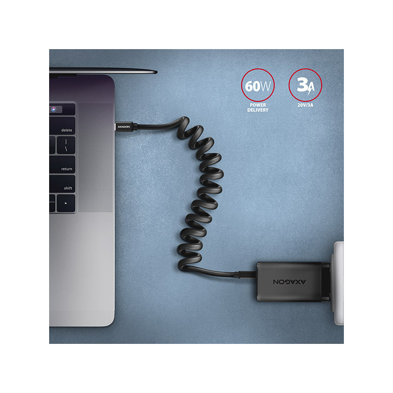 AXAGON BUCM-CM10TB, TWISTER kábel USB-C → USB-C, 0.6m, USB 2.0, PD 60W 3A, ALU, tpe, čierny