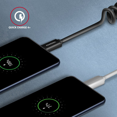 AXAGON BUCM-CM10TB, TWISTER kábel USB-C → USB-C, 0.6m, USB 2.0, PD 60W 3A, ALU, tpe, čierny
