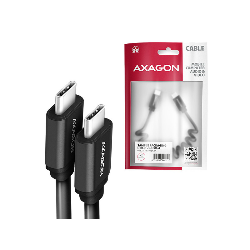 AXAGON BUCM-CM10TB, TWISTER kábel USB-C → USB-C, 0.6m, USB 2.0, PD 60W 3A, ALU, tpe, čierny