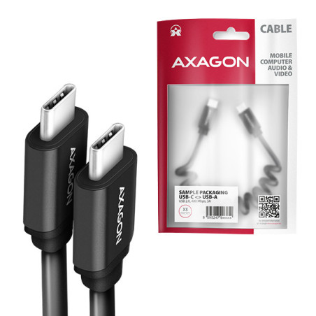 AXAGON BUCM-CM10TB, TWISTER kábel USB-C → USB-C, 0.6m, USB 2.0, PD 60W 3A, ALU, tpe, čierny