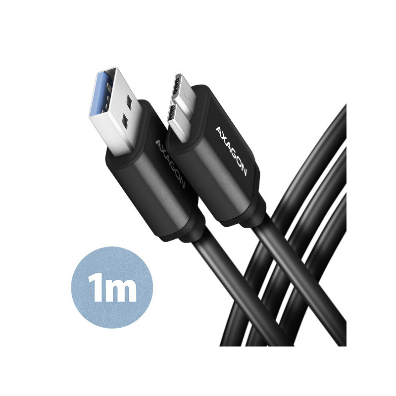 AXAGON BUMM3-AM10AB, SPEED kábel Micro-B USB → USB-A, 1m, USB 3.2 GEN 1, 3A, ALU, tpe, čierny