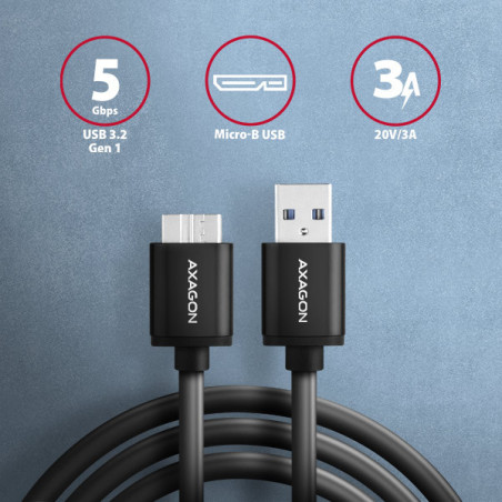 AXAGON BUMM3-AM10AB, SPEED kábel Micro-B USB → USB-A, 1m, USB 3.2 GEN 1, 3A, ALU, tpe, čierny
