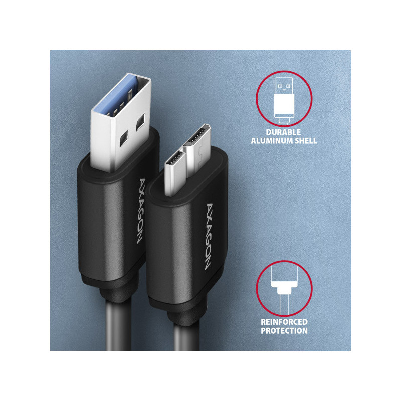 AXAGON BUMM3-AM10AB, SPEED kábel Micro-B USB → USB-A, 1m, USB 3.2 GEN 1, 3A, ALU, tpe, čierny