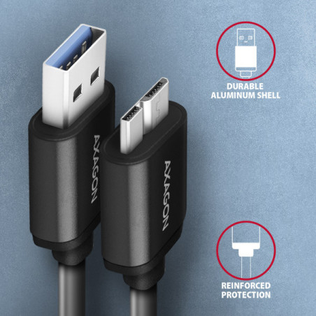 AXAGON BUMM3-AM10AB, SPEED kábel Micro-B USB → USB-A, 1m, USB 3.2 GEN 1, 3A, ALU, tpe, čierny