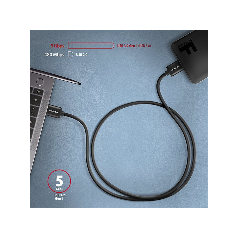 AXAGON BUMM3-AM10AB, SPEED kábel Micro-B USB → USB-A, 1m, USB 3.2 GEN 1, 3A, ALU, tpe, čierny