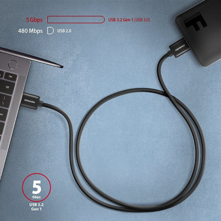 AXAGON BUMM3-AM10AB, SPEED kábel Micro-B USB → USB-A, 1m, USB 3.2 GEN 1, 3A, ALU, tpe, čierny