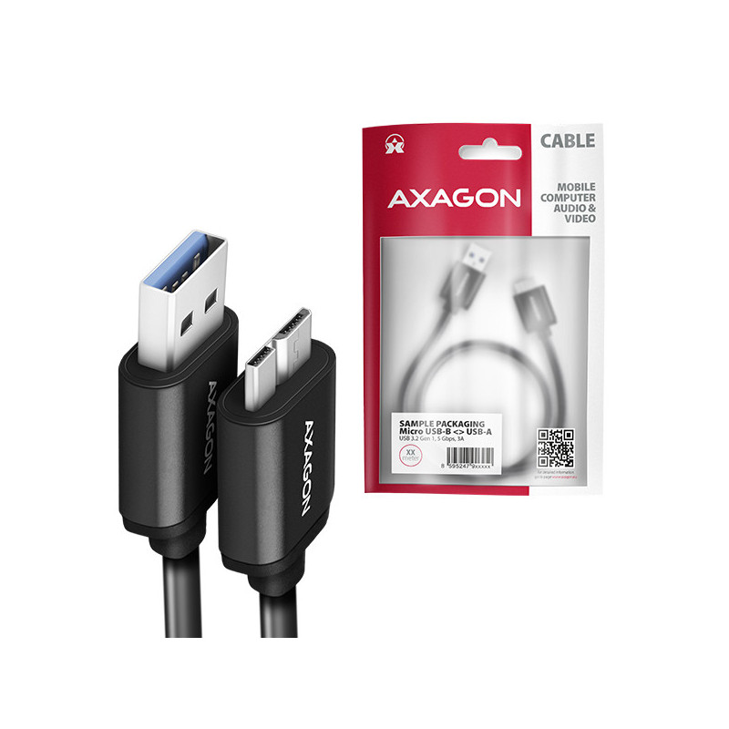 AXAGON BUMM3-AM10AB, SPEED kábel Micro-B USB → USB-A, 1m, USB 3.2 GEN 1, 3A, ALU, tpe, čierny