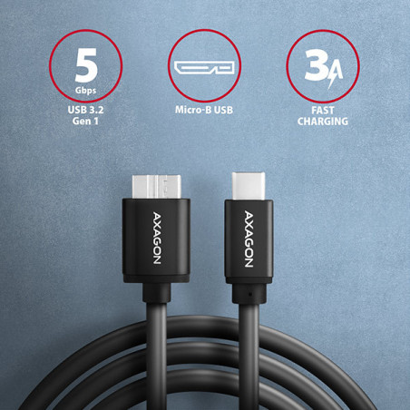 AXAGON BUMM3-CM10AB, SPEED kábel Micro-B USB → USB-C, 1m, USB 3.2 GEN 1, 3A, ALU, tpe, čierny