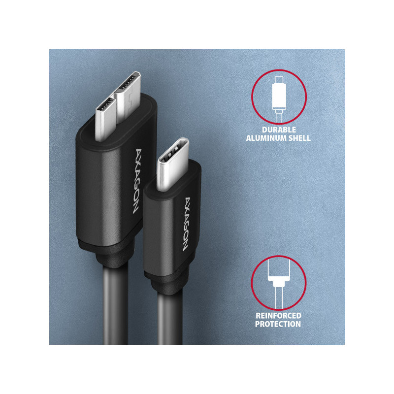 AXAGON BUMM3-CM10AB, SPEED kábel Micro-B USB → USB-C, 1m, USB 3.2 GEN 1, 3A, ALU, tpe, čierny