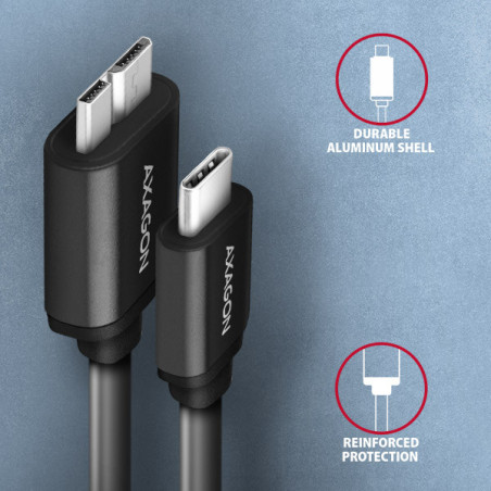 AXAGON BUMM3-CM10AB, SPEED kábel Micro-B USB → USB-C, 1m, USB 3.2 GEN 1, 3A, ALU, tpe, čierny