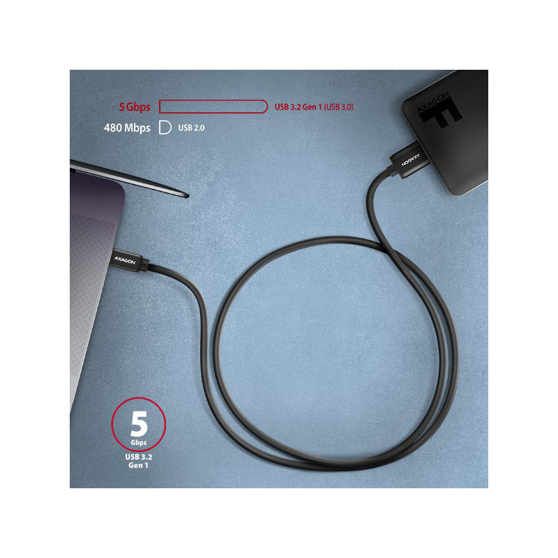 AXAGON BUMM3-CM10AB, SPEED kábel Micro-B USB → USB-C, 1m, USB 3.2 GEN 1, 3A, ALU, tpe, čierny