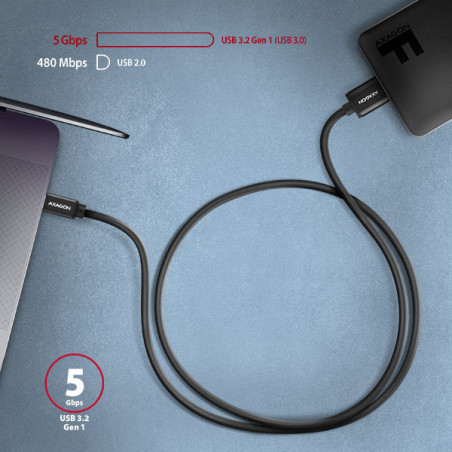 AXAGON BUMM3-CM10AB, SPEED kábel Micro-B USB → USB-C, 1m, USB 3.2 GEN 1, 3A, ALU, tpe, čierny