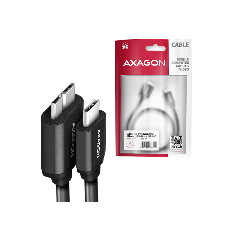 AXAGON BUMM3-CM10AB, SPEED kábel Micro-B USB → USB-C, 1m, USB 3.2 GEN 1, 3A, ALU, tpe, čierny