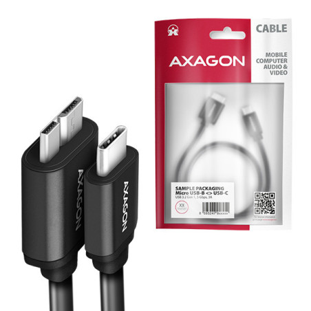 AXAGON BUMM3-CM10AB, SPEED kábel Micro-B USB → USB-C, 1m, USB 3.2 GEN 1, 3A, ALU, tpe, čierny